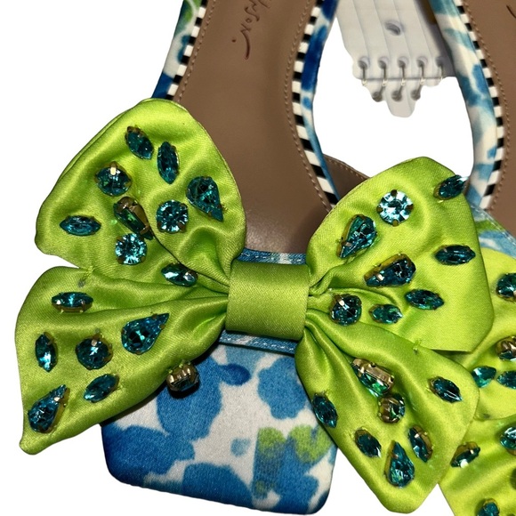 Betsey Johnson Daisyy R Women's bling bow flat Slide Sandals size 6.5 blue/lime - Picture 3 of 5